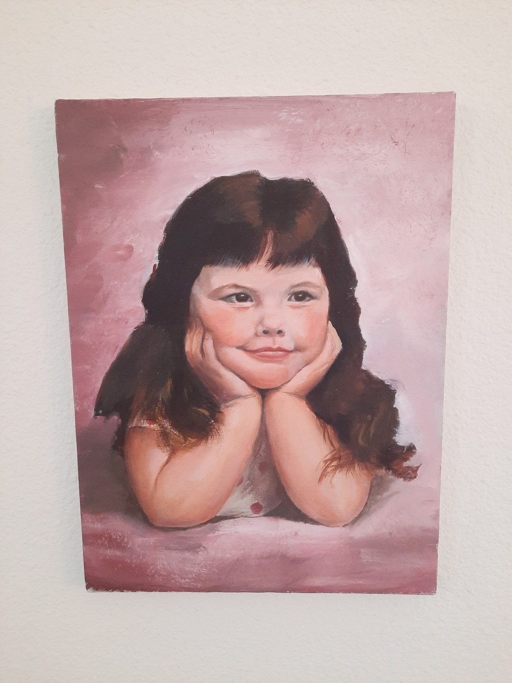 Oil Painting Pink Portrait of a Young Girl Wall Art